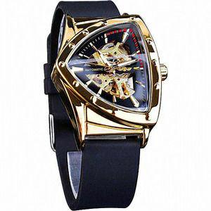 Mens Silver Triangular Gold Shield‎ Automatic Mechanical Watch